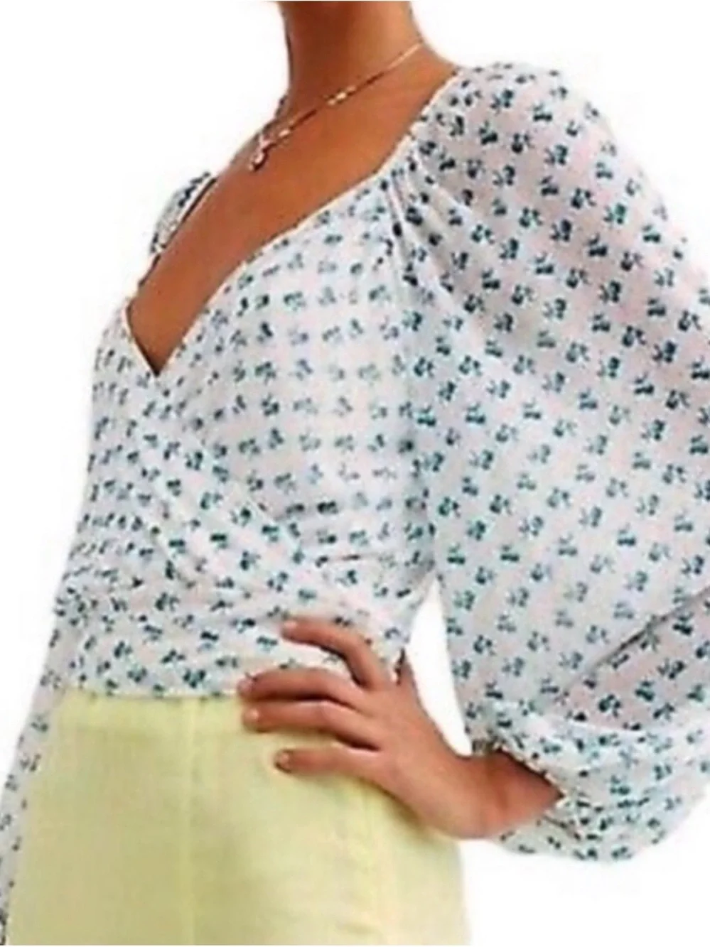 Free People Sweetie Pie Floral Sheer mesh Wrap Top green floral